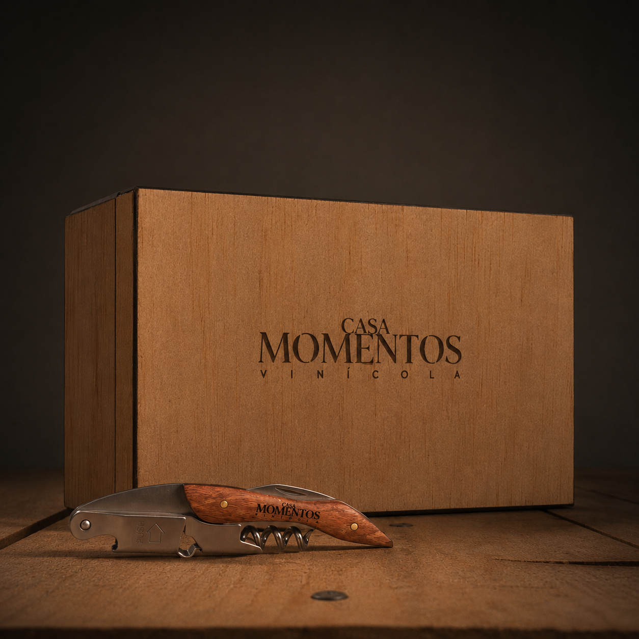 Caja de madera + Sacacorchos